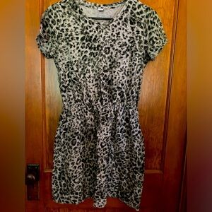 Old Navy Gray + Black animal print dress. Elastic waist. Size Small.